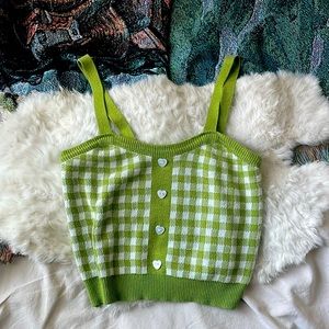 Green Plaid Heart Crop Top